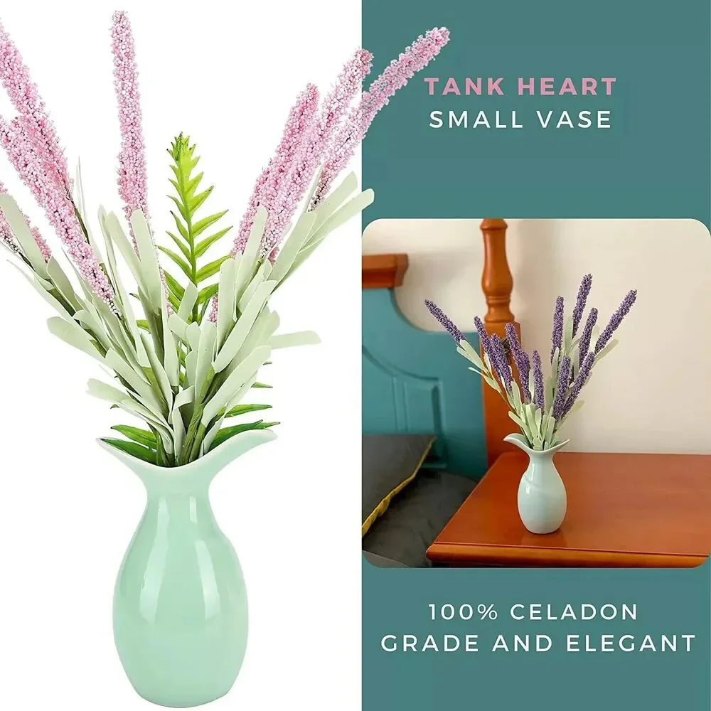 Set of 2 Celadon Small Bud Vase for Flowers Mini Vases for Decor, Green and Blue